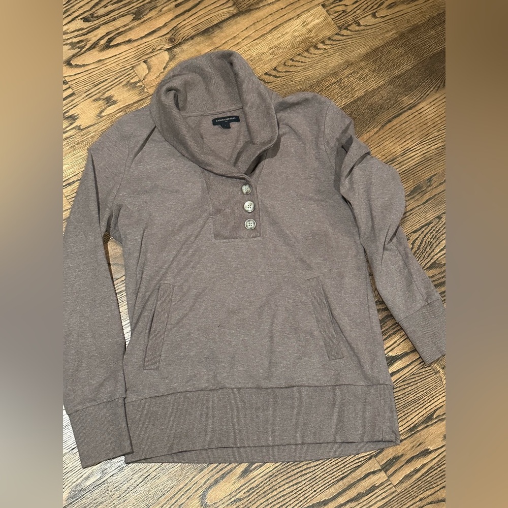 Banana Republic Sweater L Pullover Ribbed Shawl Neck Pockets Button